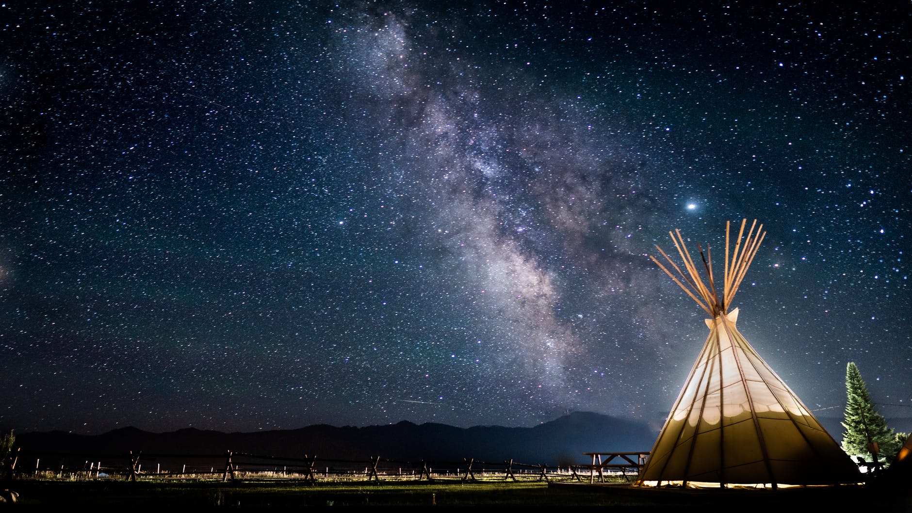 photo of teepee on a starry sky
